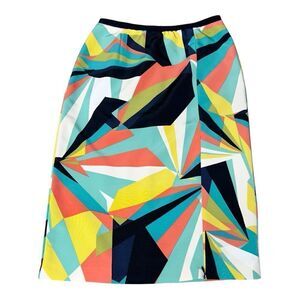 Worthington Retro Geometric Artsy Colorful Adjustable Zip Pencil Skirt Size 4
